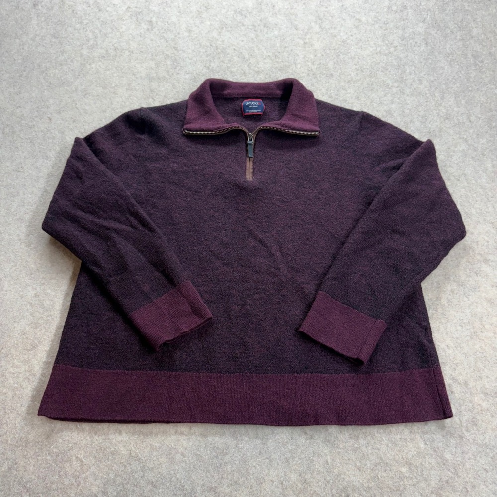 UNTUCKit Belguardo Birdseye Merino Wool Quarter Zip Sweater Burgundy Men's XXL